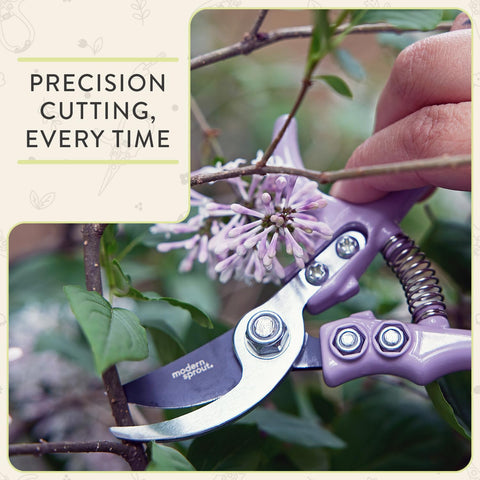 Modern Sprout Hand Pruner easy-lock mechanism demonstrates secure storage and safe operation
