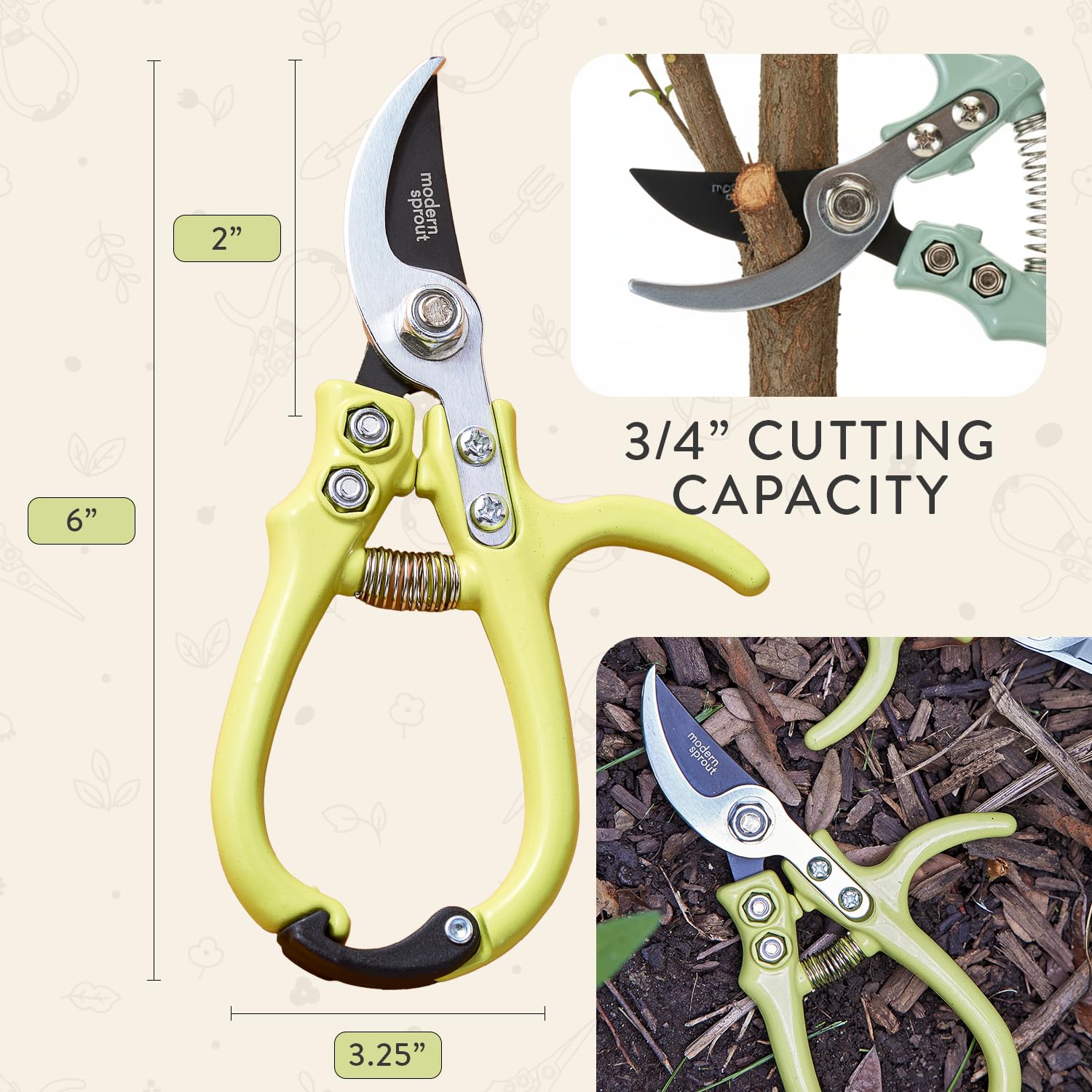 Modern Sprout Hand Pruner includes reusable holster for easy transport and safe storage