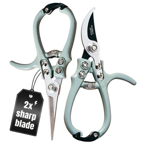 Modern Sprout hand pruners and shears set in Sage finish for precise cuts.