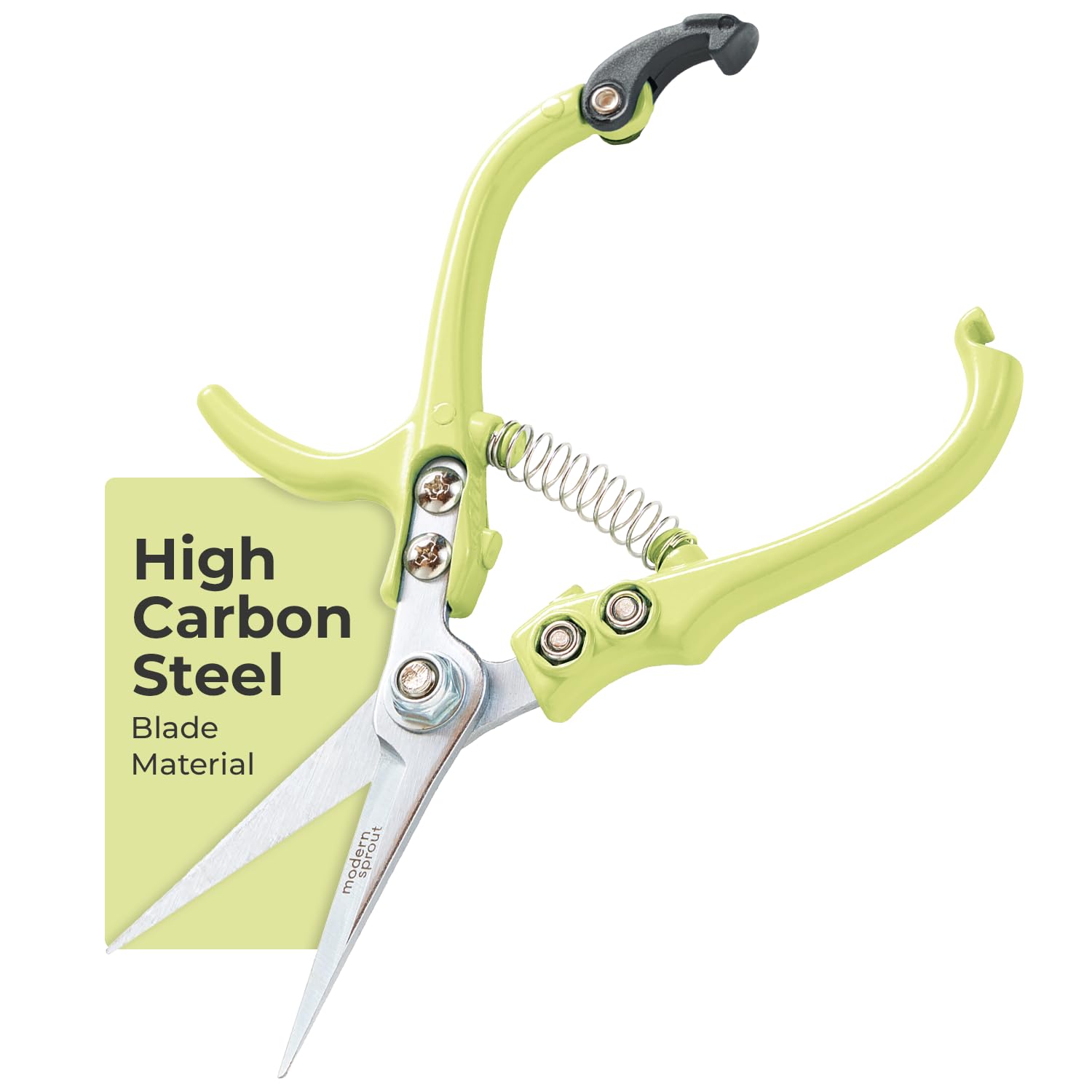 Modern Sprout Pruning Shears blade closeup showing sharp carbon steel for precise trimming.