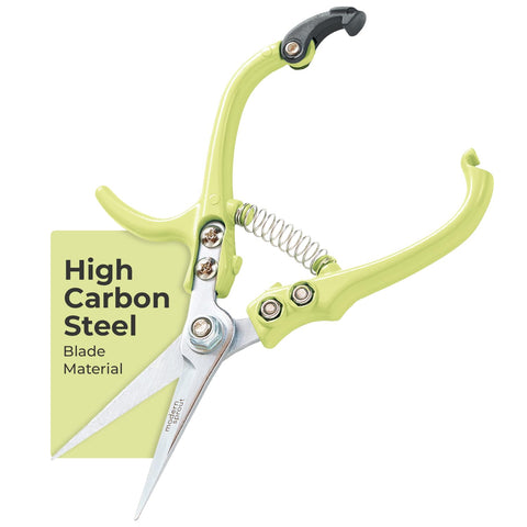 Modern Sprout Pruning Shears blade closeup showing sharp carbon steel for precise trimming.