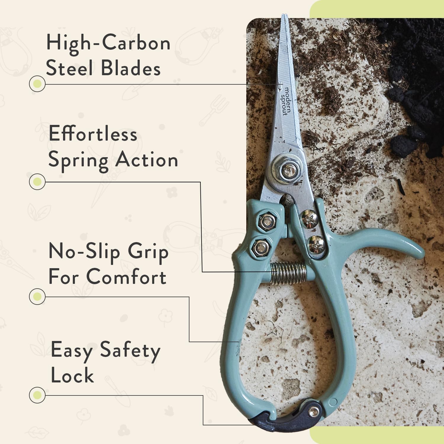 Modern Sprout Pruning Shears ergonomic handle designed for comfortable use.