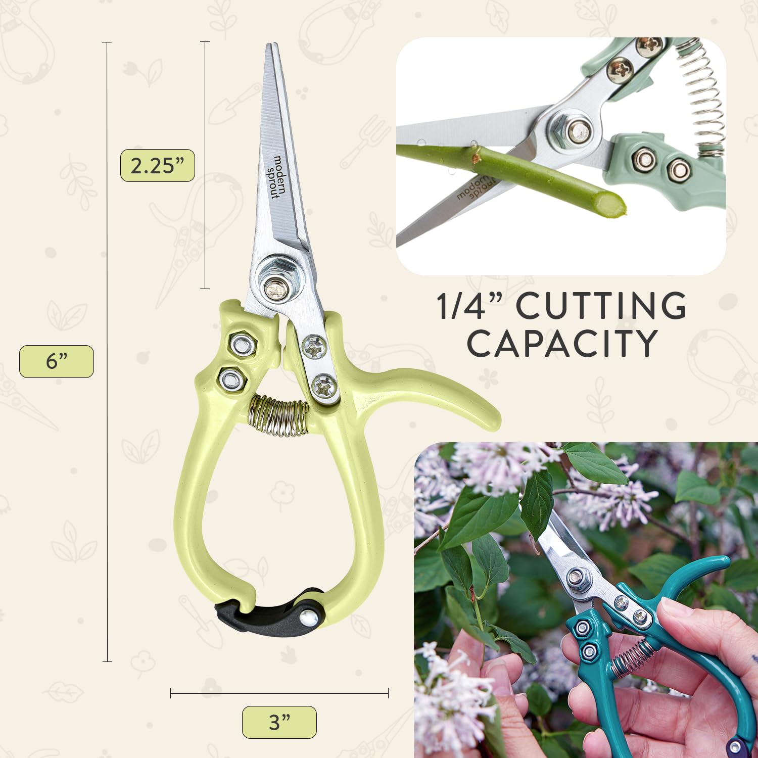 Modern Sprout Pruning Shears narrow tip reaches tight spots without damaging nearby leaves.