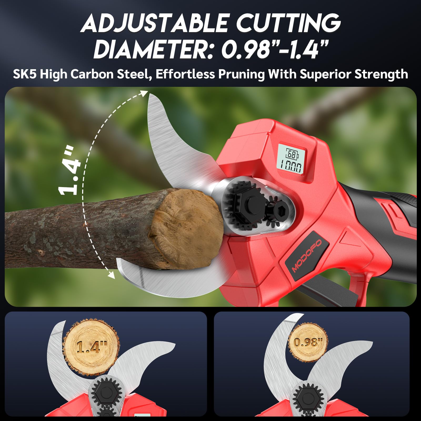 MODOFO electric pruning shears brushless motor enhances power for tough pruning tasks