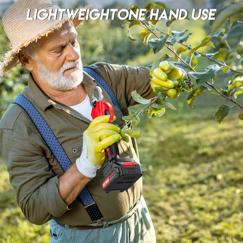 MODOFO pruning in action in a garden, cutting thick limbs smoothly