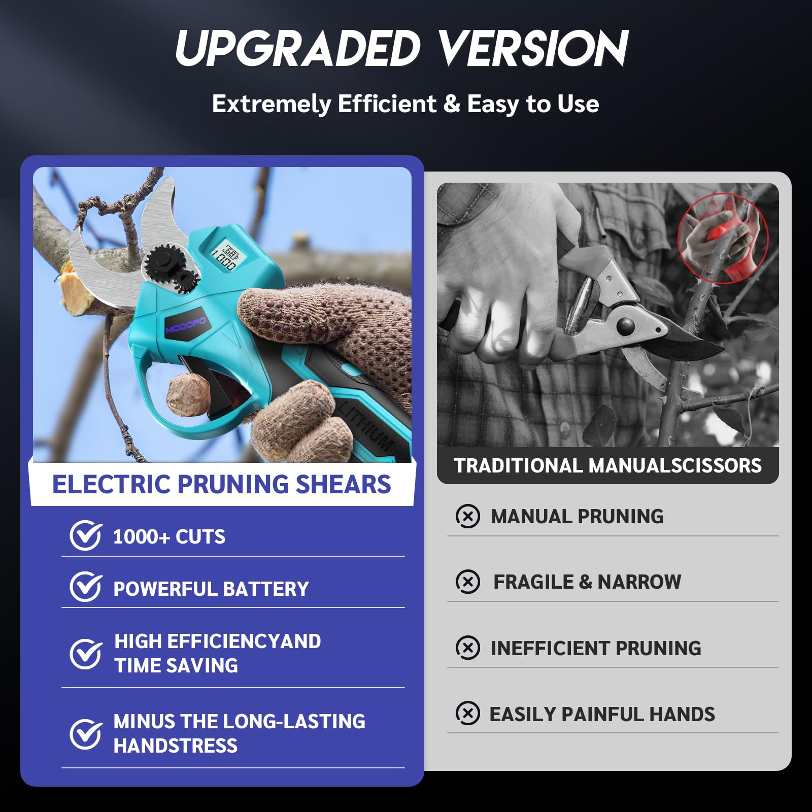 MODOFO cutting diameter up to 1.4 inches for versatile pruning tasks.
