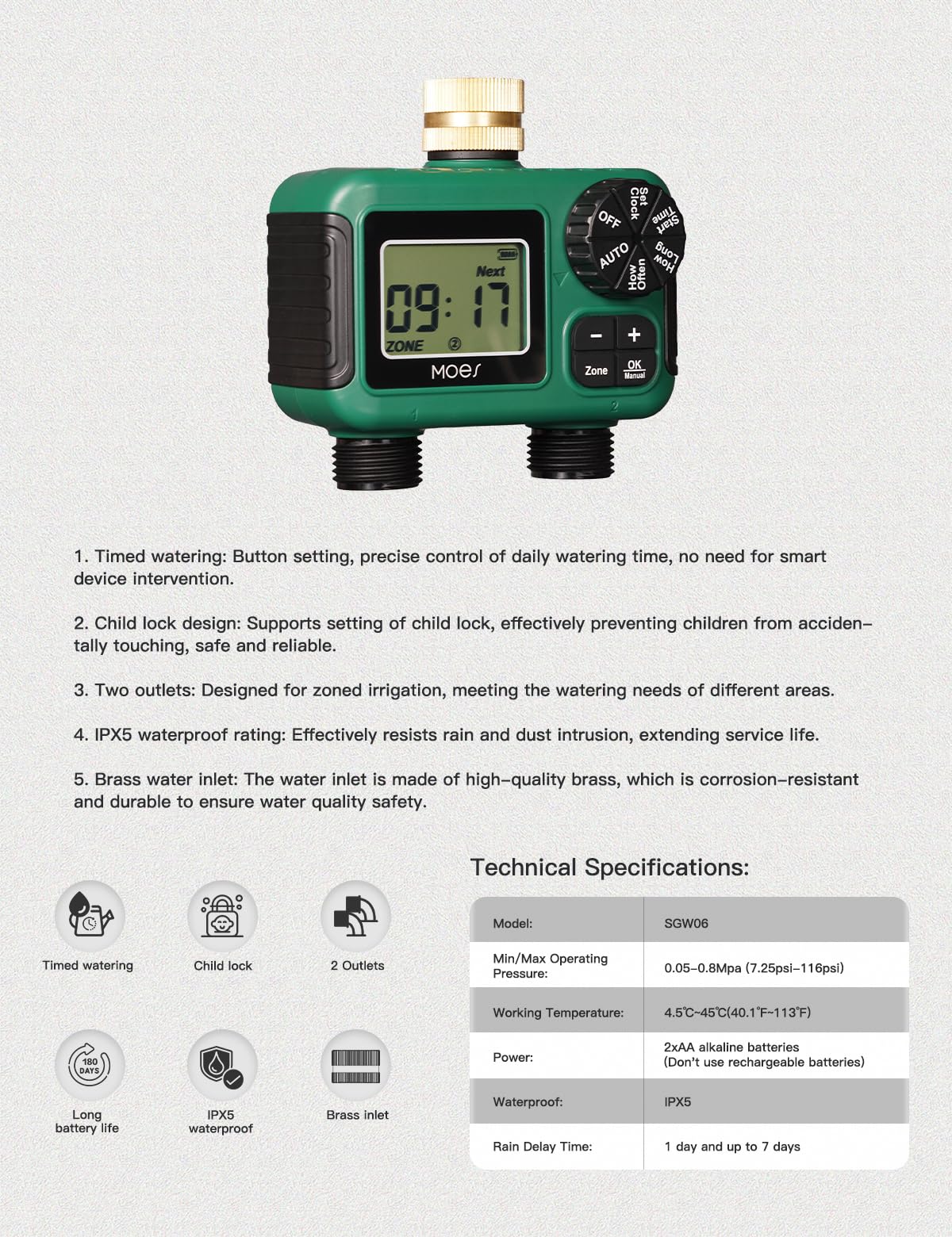 MOES sprinkler timer with 3-year support ensures long-term reliable irrigation