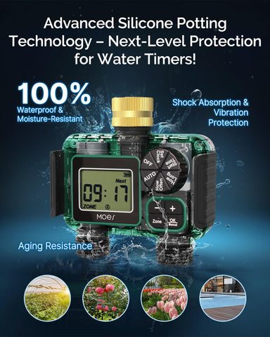 MOES sprinkler timer dual zones enables independent scheduling for lawn and garden