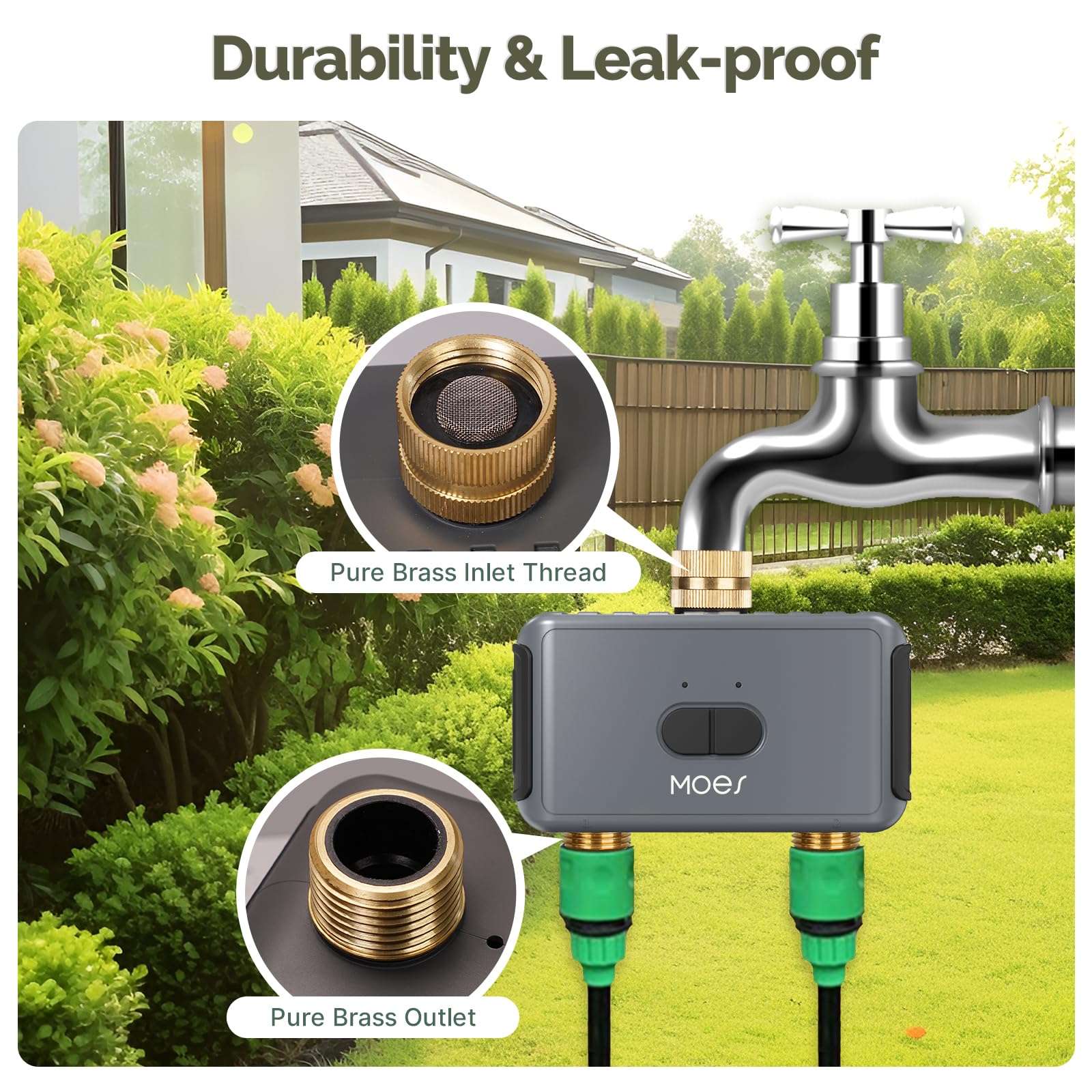 MOES timer hub enables remote irrigation control via smartphone for two zones.