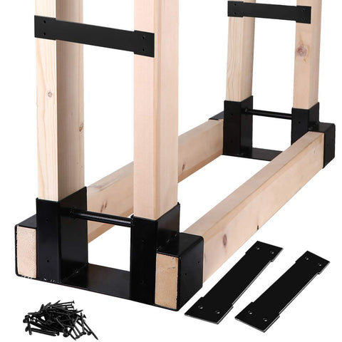 MOFEEZ outdoor log storage bracket kit during assembly with durable steel