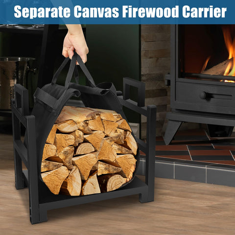 MOFEEZ wood carrier canvas bag enables a single-trip loading from pile to rack.