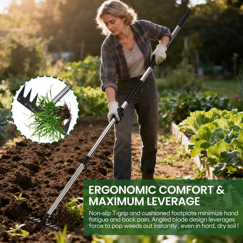 MofivKce angled blade design eases weed removal in tight gaps.