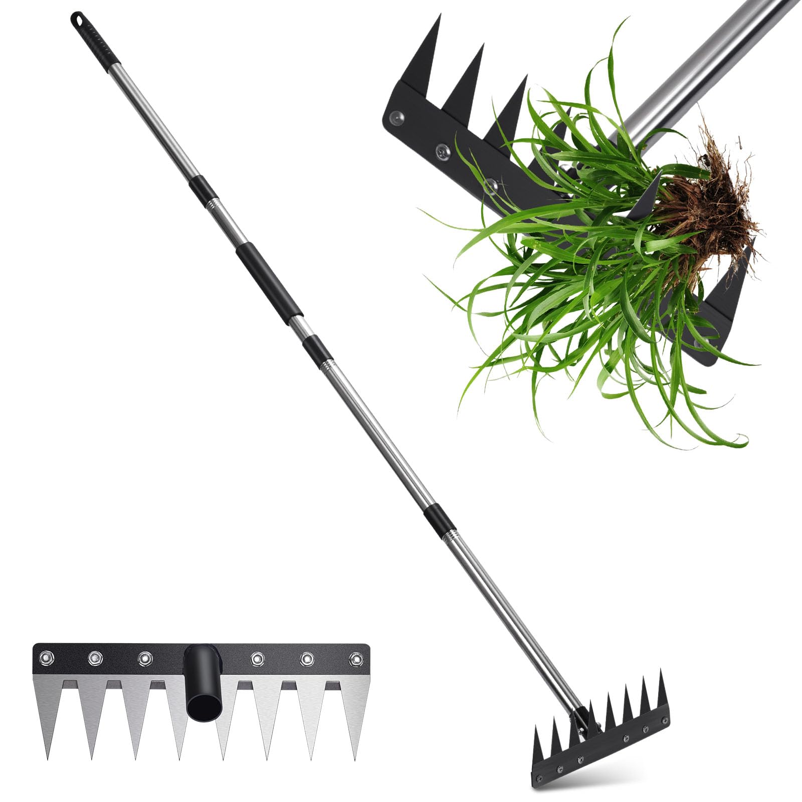 MofivKce stainless steel weeding tool with saw blade removes deep roots efficiently.