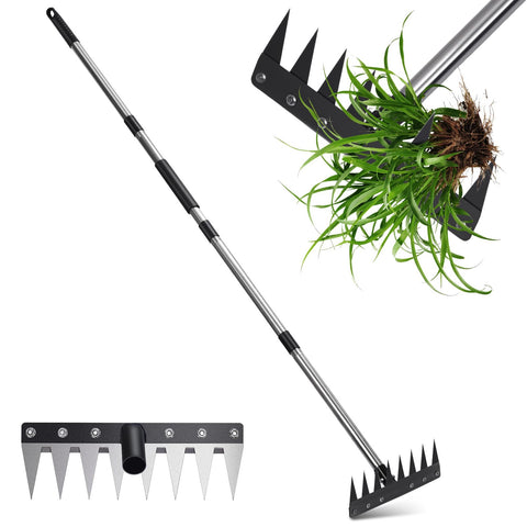MofivKce stainless steel weeding tool with saw blade removes deep roots efficiently.