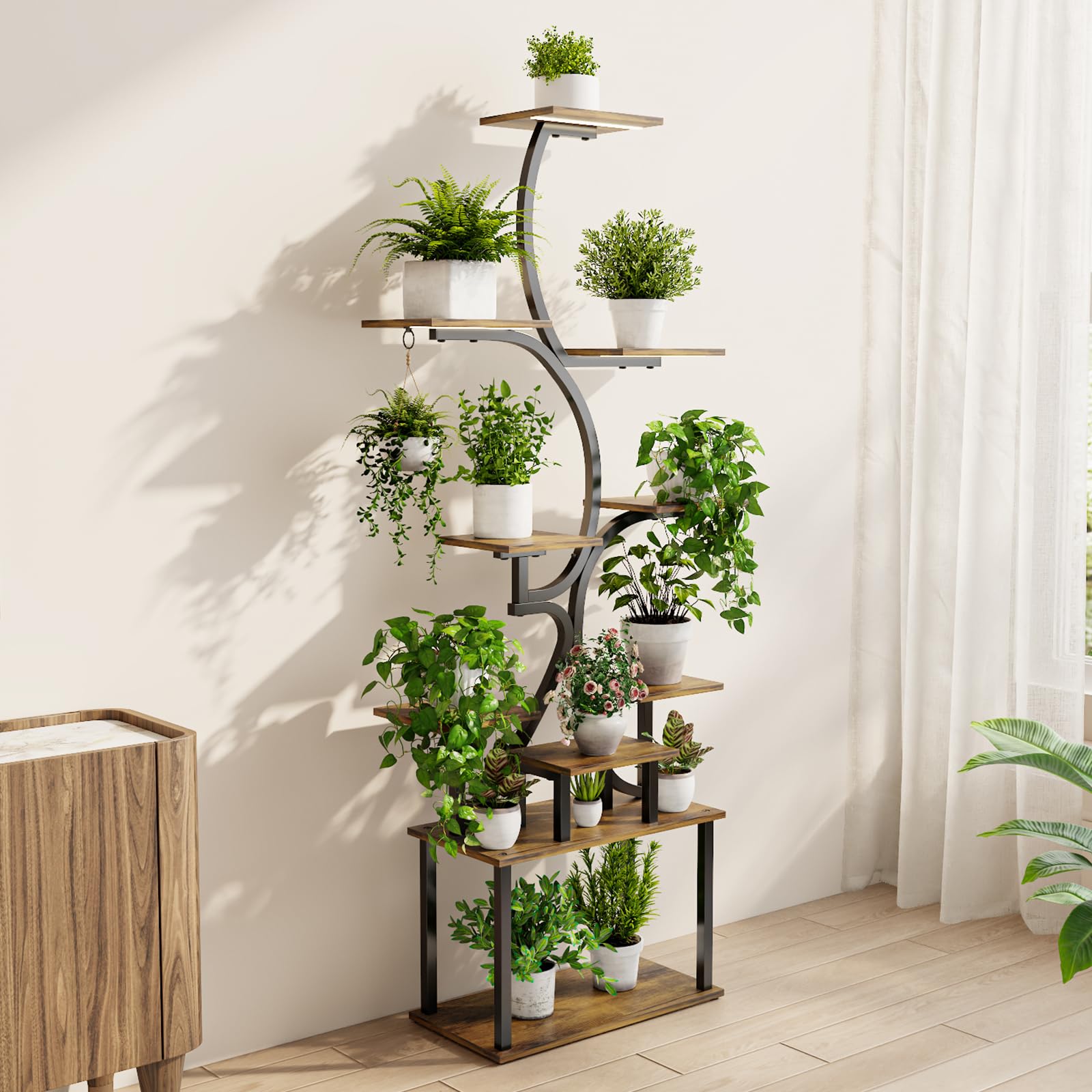 Mogaath 9-tier S-shaped plant stand maximizes vertical space in living areas