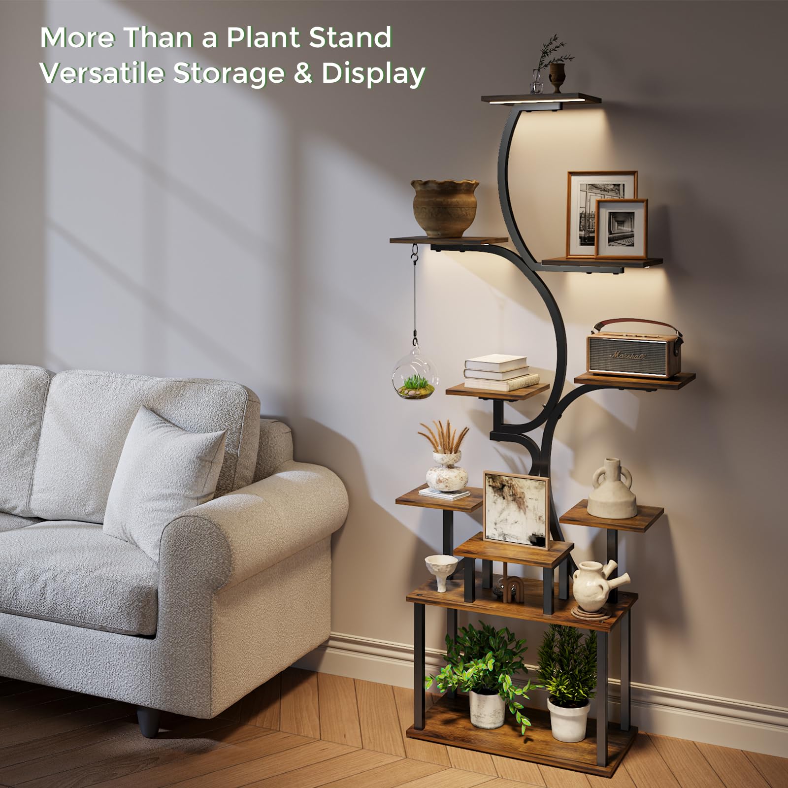 Mogaath arched corner plant shelf blends elegance with multi-tier plant display