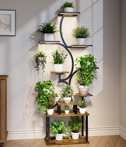 Mogaath plant stand with grow lights showing three-head LEDs for balanced indoor illumination