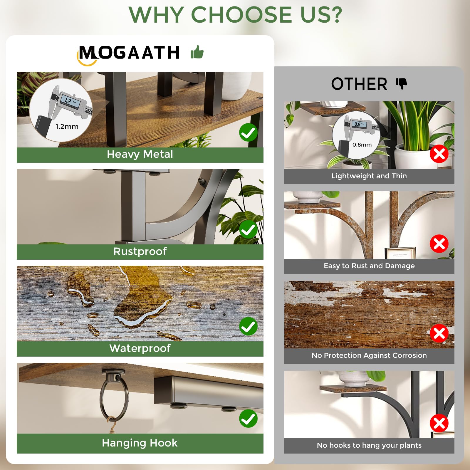 Mogaath tall indoor plant rack at 63 inches for balcony or living room displays