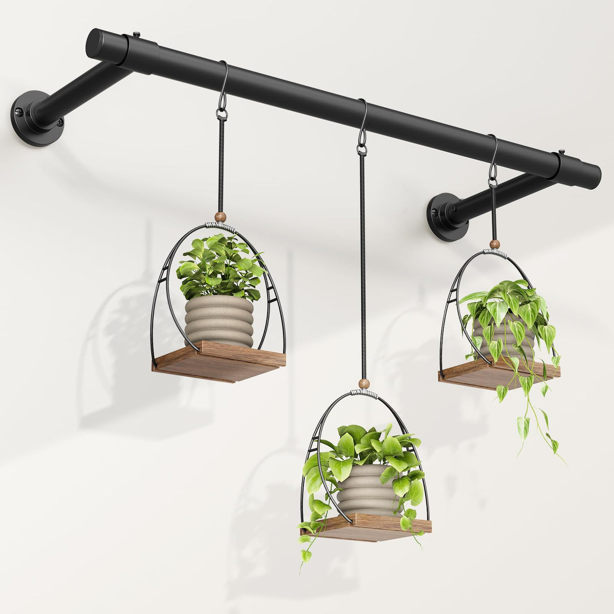 Mogaath window plant hanger rod in action, 48-inch sturdy support for hanging planters.