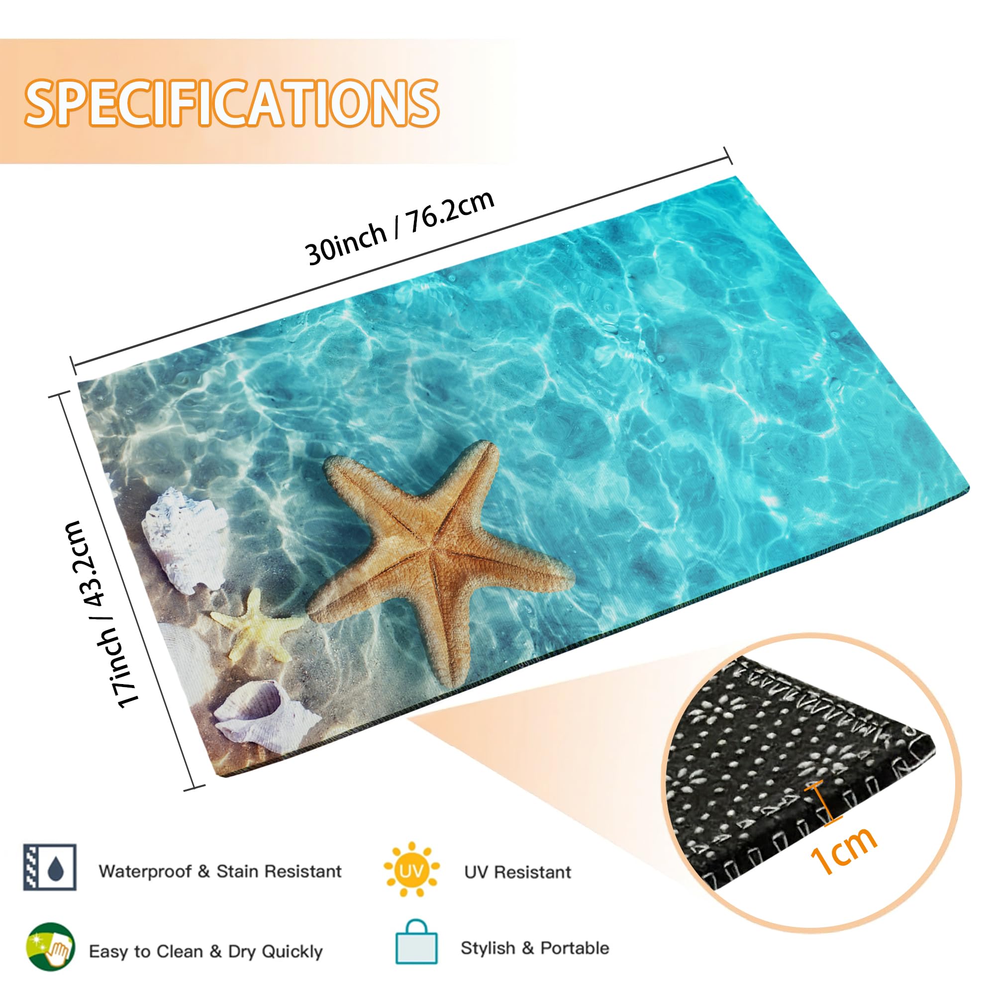 Mogifedc Starfish Seashell Door Mat non-slip bottom keeps it securely in place