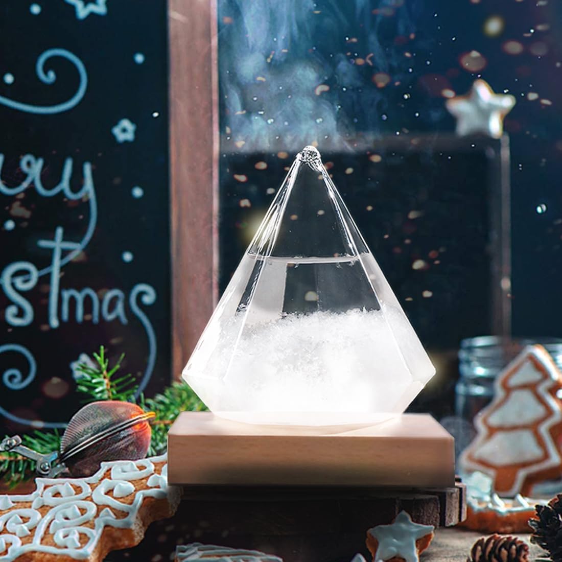 Crystal shapes reveal sunny, cloudy or snowy vibes as a conversation piece.