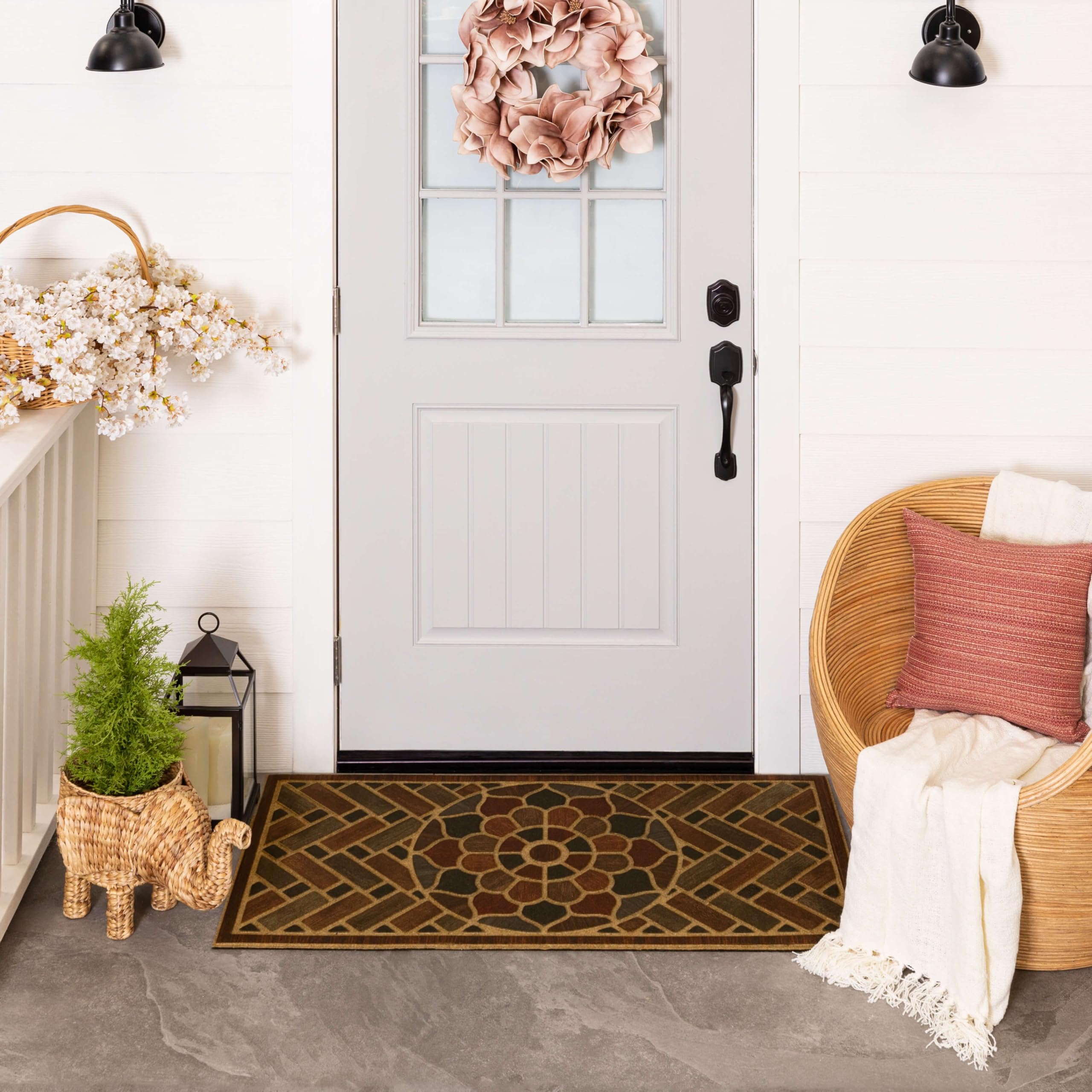 Mohawk Home Medallion Grain door mat close up texture for high traffic durability.
