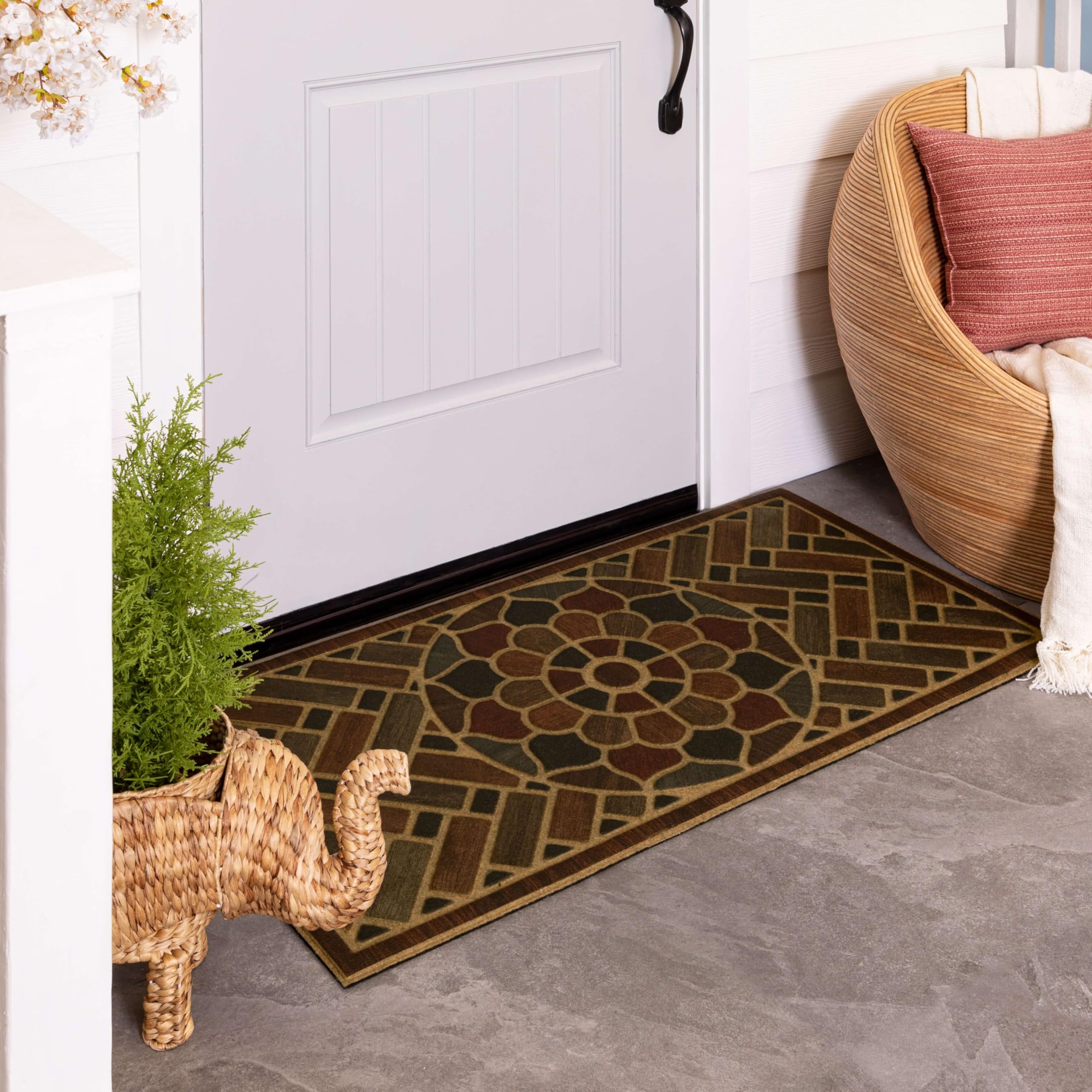 Mohawk Home Medallion Grain door mat low profile edge for easy clearance.
