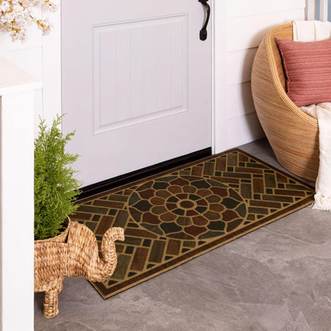 Mohawk Home Medallion Grain door mat low profile edge for easy clearance.