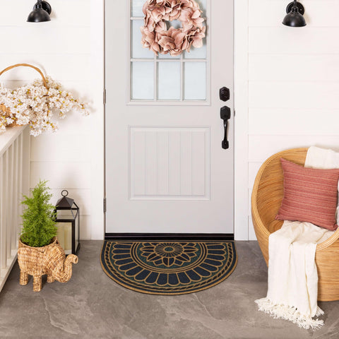 Mohawk Home Swirl Denim Blue door mat absorbs moisture for quick doorway dryness