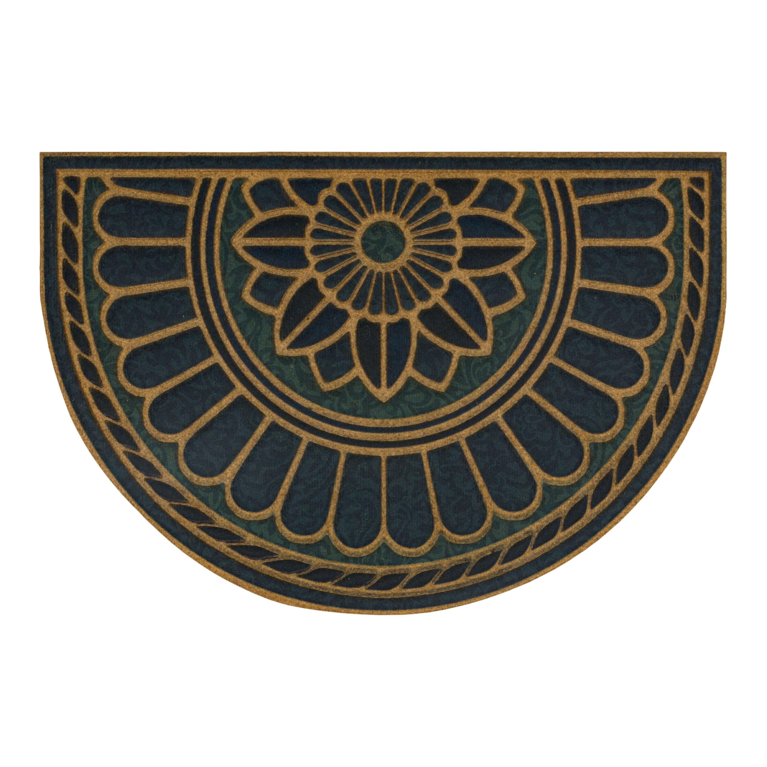 Mohawk Home Swirl Denim Blue door mat with grooved surface removes debris at entry