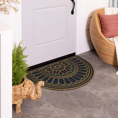Mohawk Home Swirl Denim Blue door mat with recycled rubber backing for stable footing