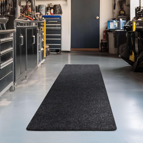 Mohawk Home utility runner in black with textured surface provides safe traction for busy entryways.