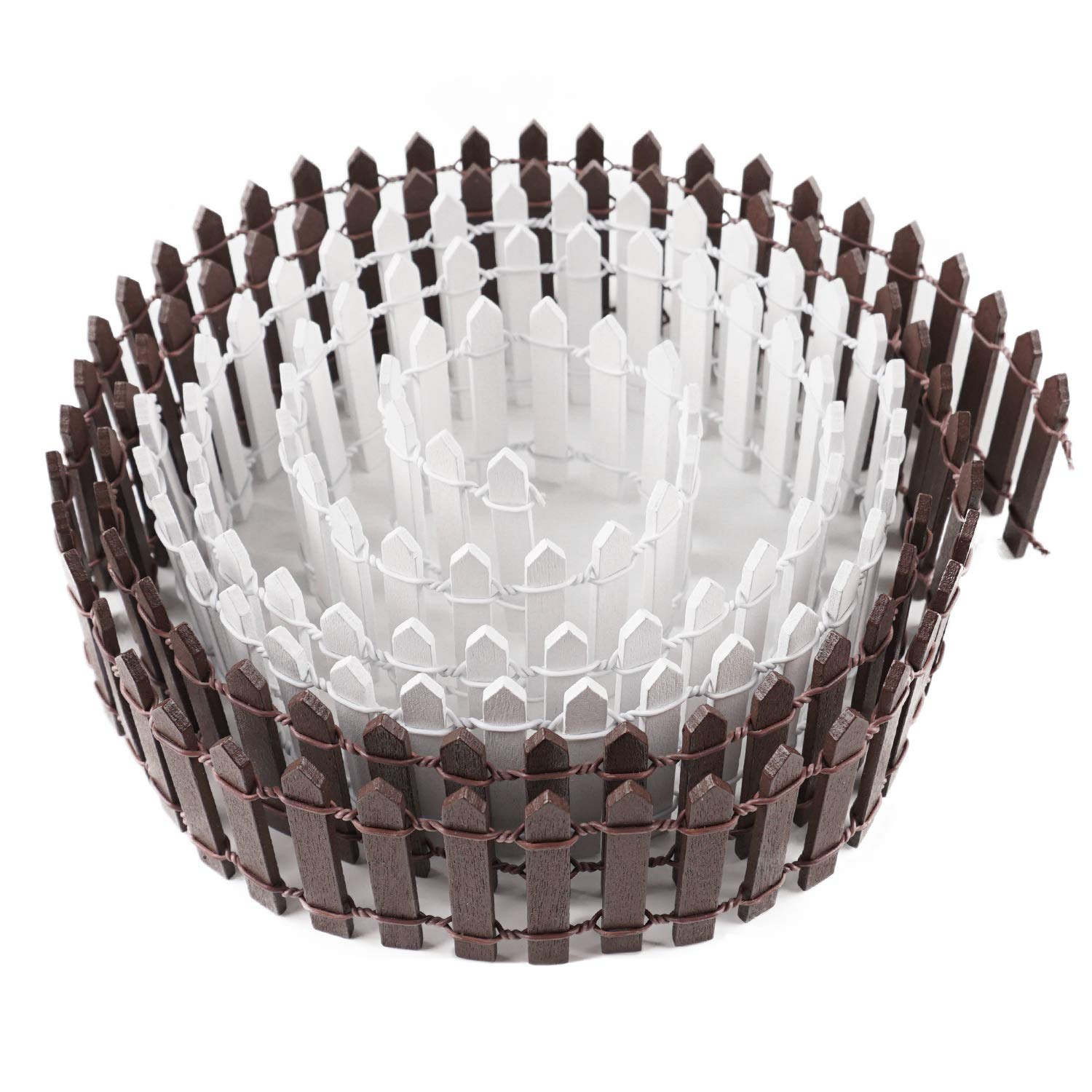 MoHern miniature wood picket fence in brown enhances rustic fairy garden design