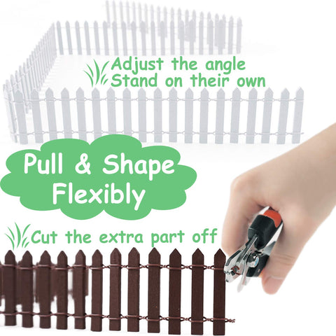 MoHern miniature wood picket fence in white brightens and defines dollhouse landscape