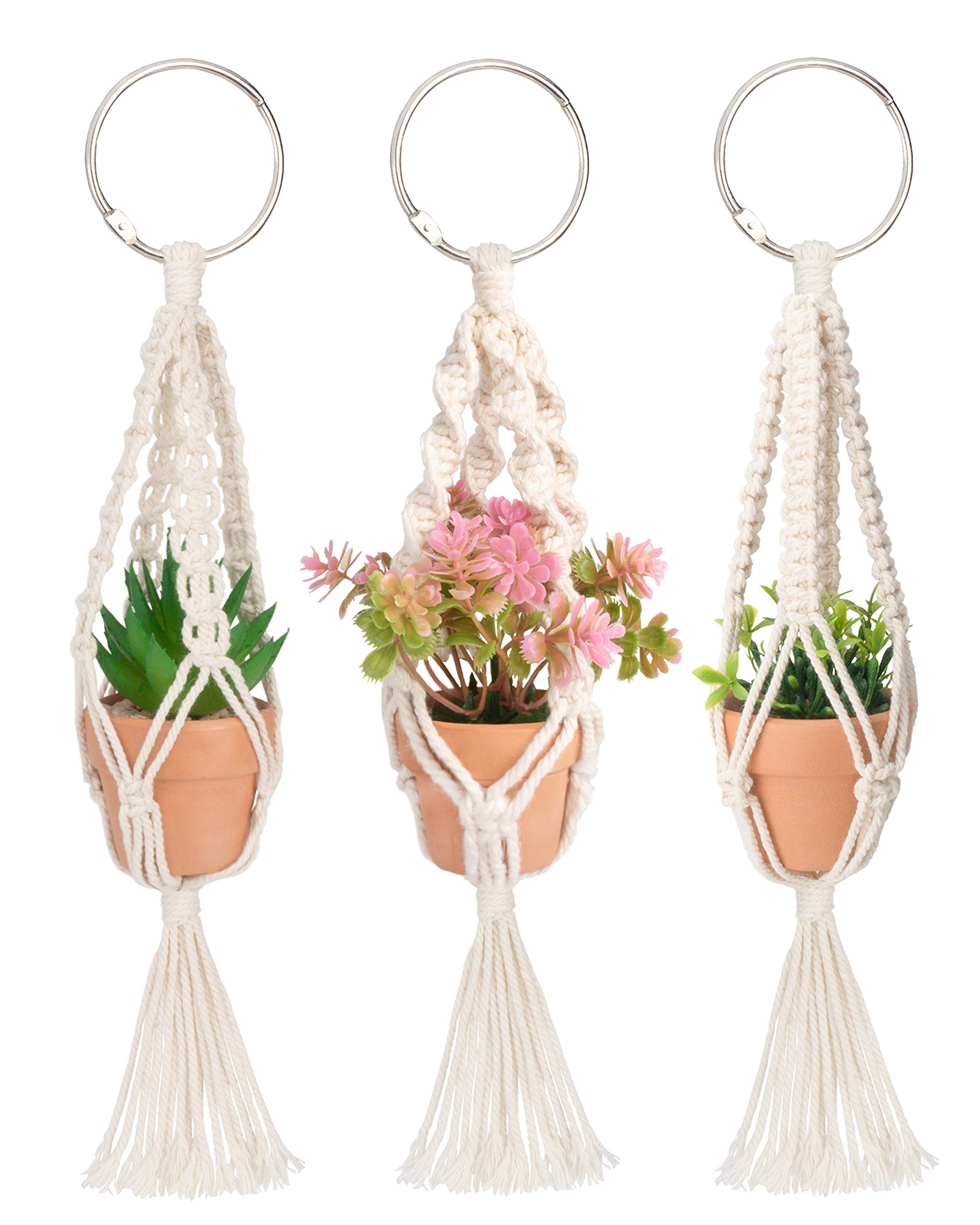 MoHern macrame plant hangers three-piece set for stylish home and car decor