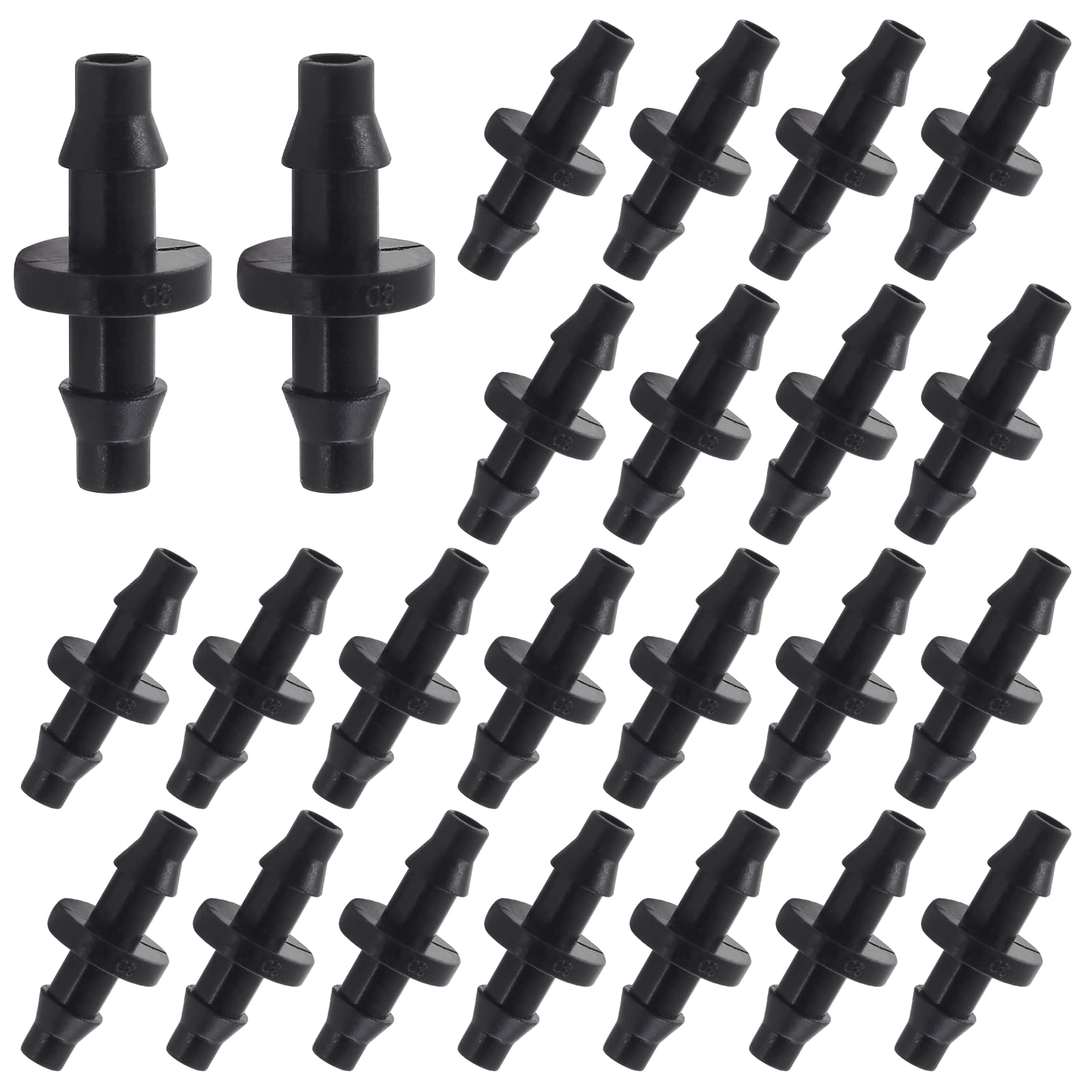Moicstiy drip barbed connector one-quarter-inch securely joins 1/4" tubing for irrigation.