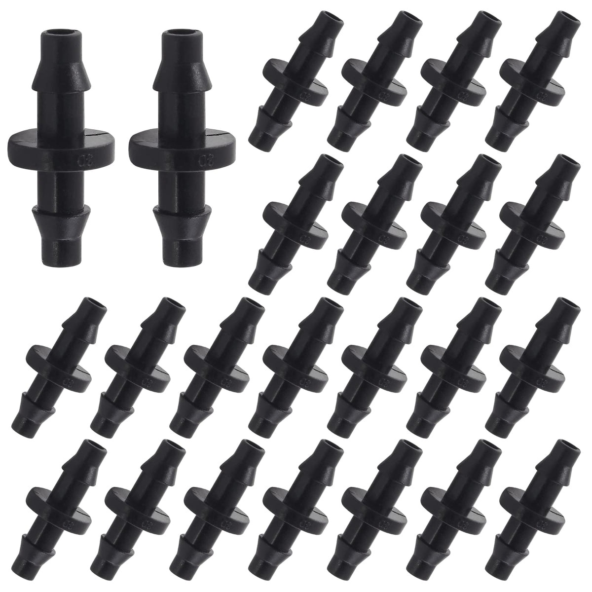Moicstiy drip barbed connector one-quarter-inch securely joins 1/4" tubing for irrigation.