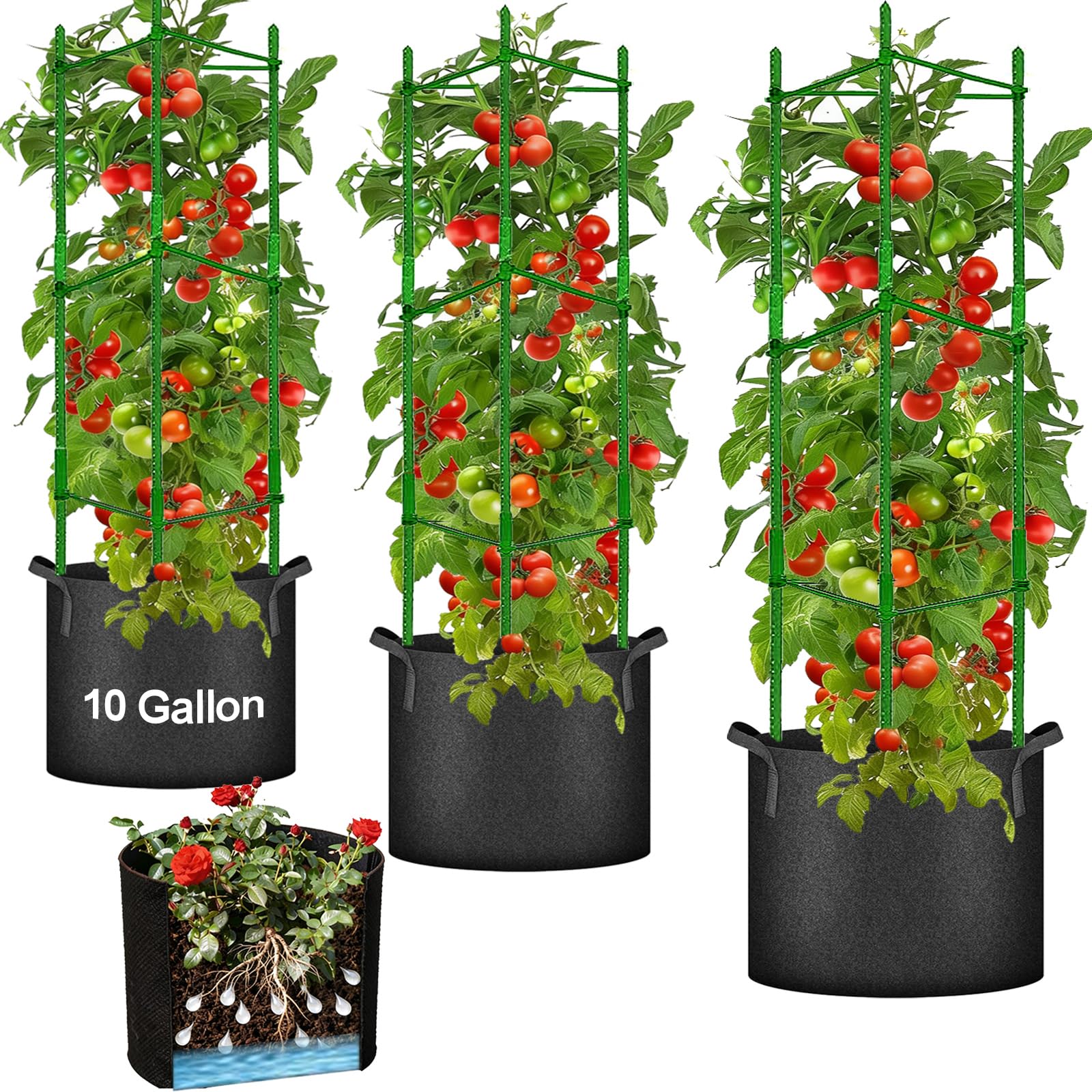 Moirsunt tomato planter set packaging with cages and bags for easy setup