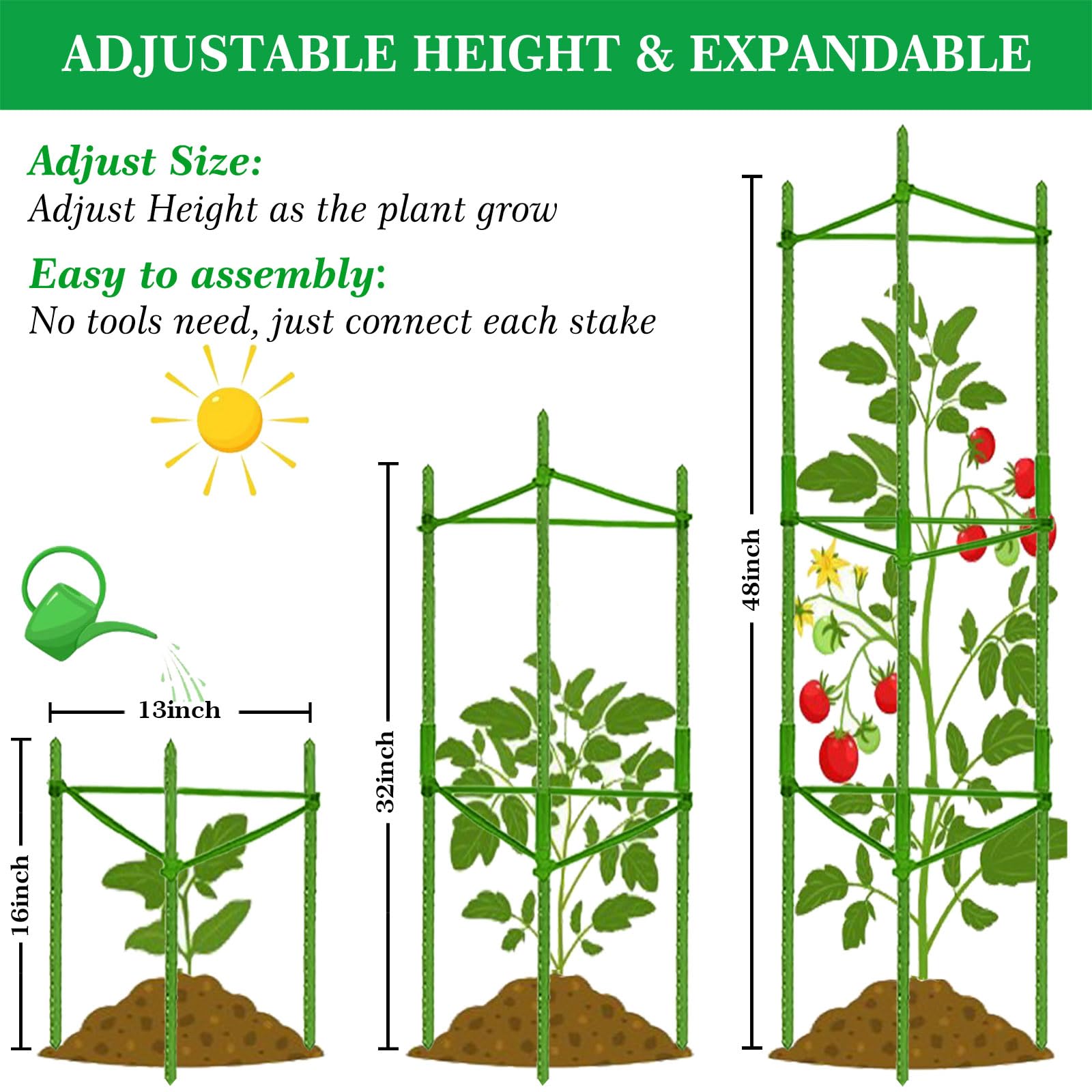 Moirsunt triangular 4ft cage supports vertical growth for tomatoes and peppers