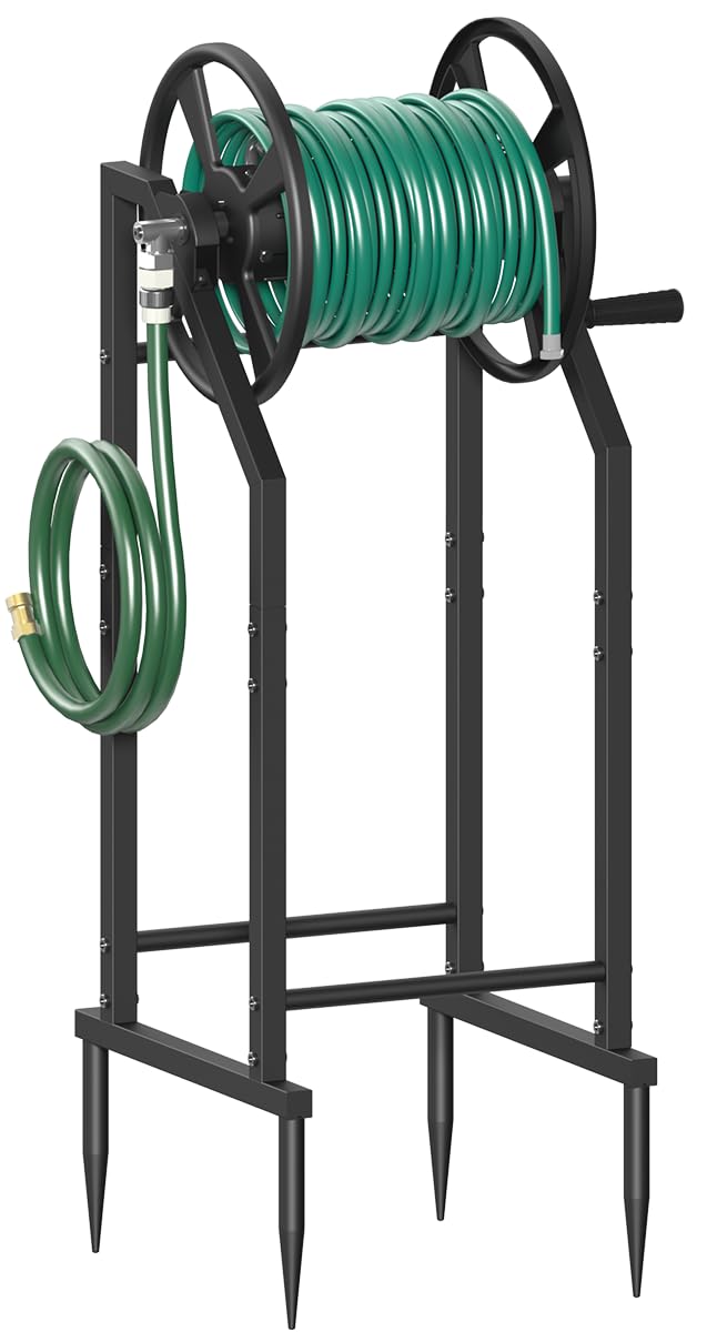 Mokeyder 4-spike hose reel with leader hose for tidy outdoor watering