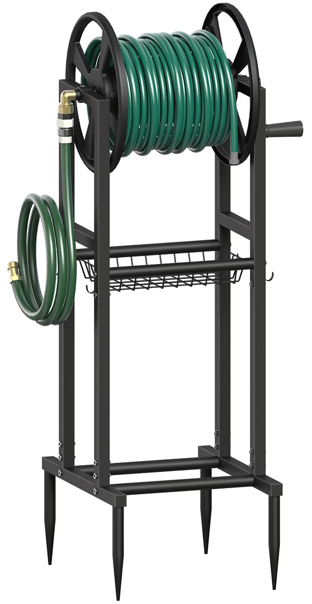 Mokeyder freestanding hose reel holds 125ft of 5/8in hose for easy watering