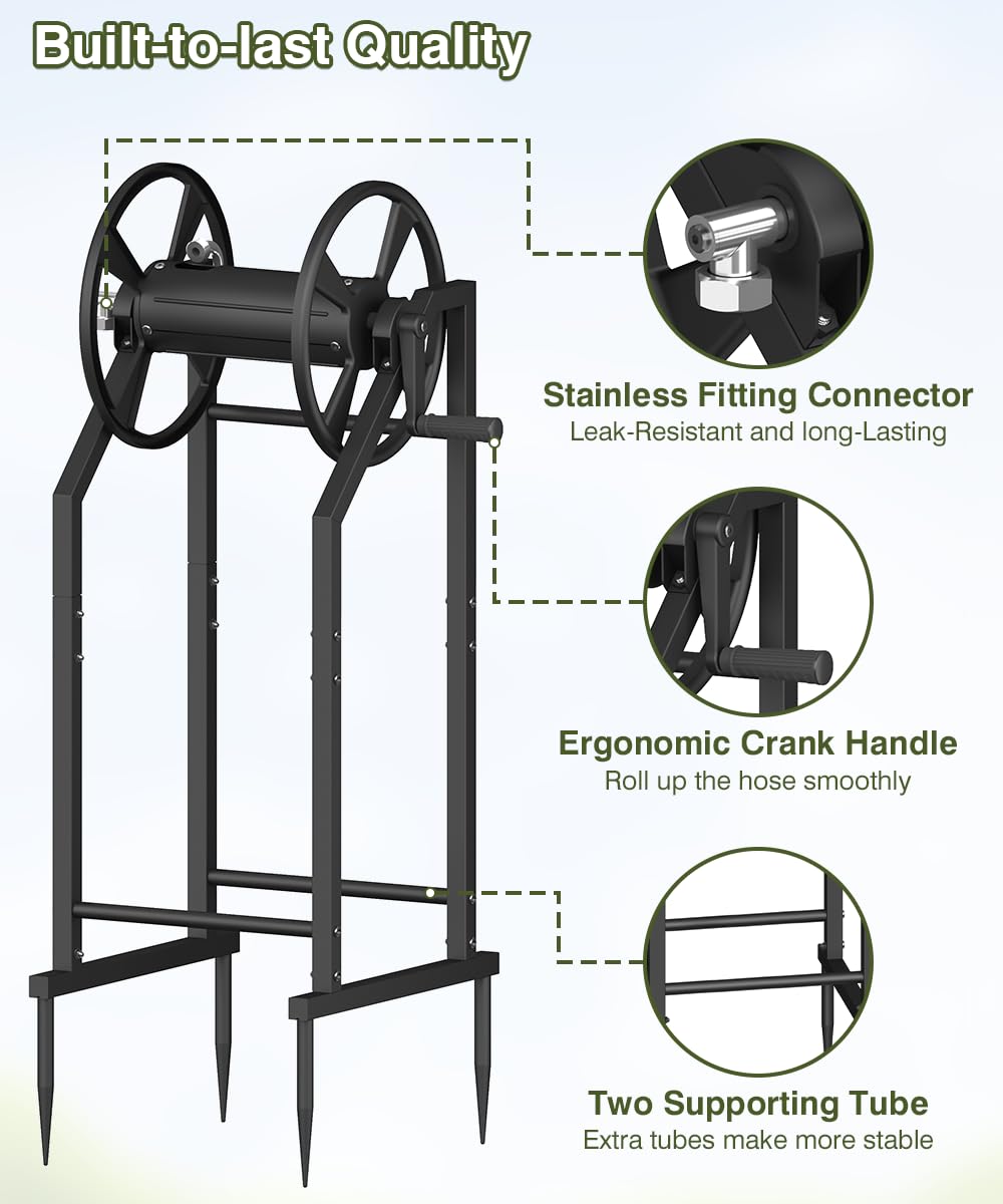 Mokeyder large capacity stand supporting up to 150 ft of hose