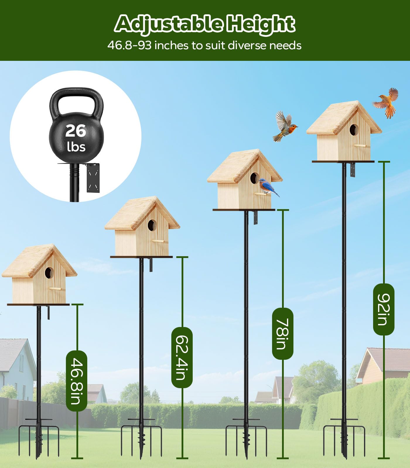 MoKo 9-prong base strengthens stability in wind and rain.