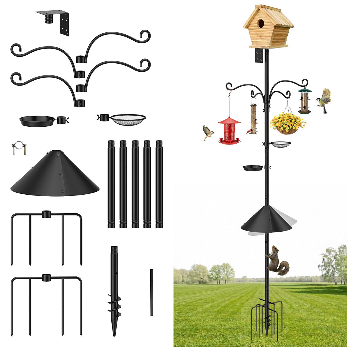 MoKo bird feeder pole with 92-inch height and 9-prong base offers sturdy outdoor support.