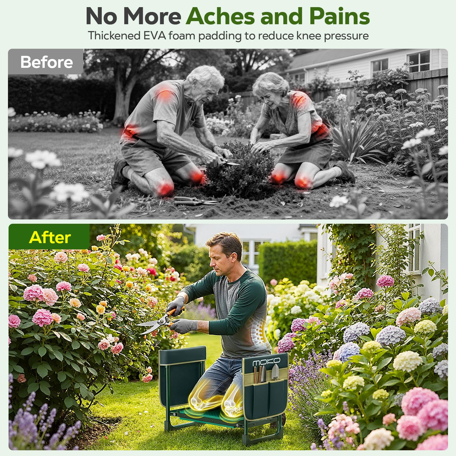 MoKo garden kneeler folded for compact storage and easy transport.
