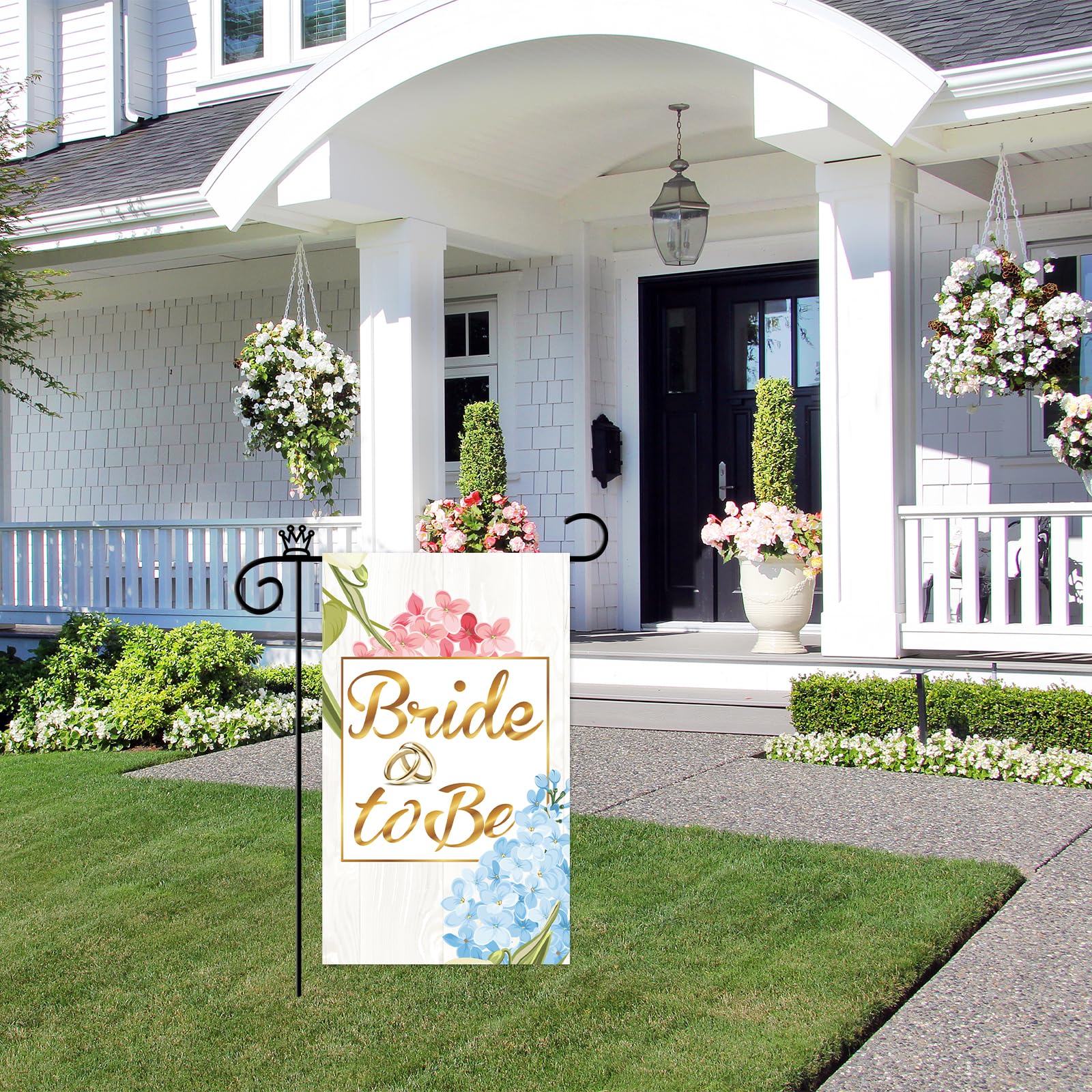 Mokonate Bride to Be flag on lawn for yard party decor.