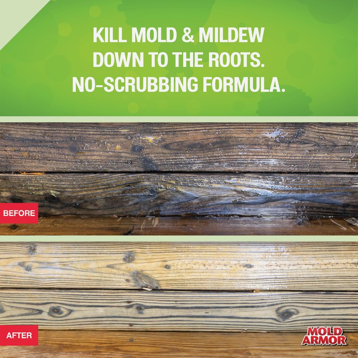 Mold Armor E-Z Deck Wash spray-on application removes dirt from deck boards.