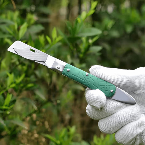 MoldFun fruit tree grafting tool in action for budding and seedling work.