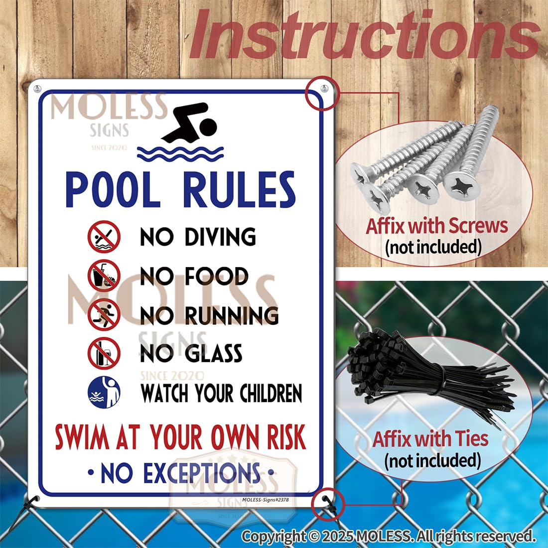 MOLESS 14x10 pool sign outdoor weatherproof, built for long-lasting visibility.