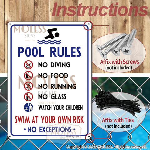 MOLESS 14x10 pool sign outdoor weatherproof, built for long-lasting visibility.